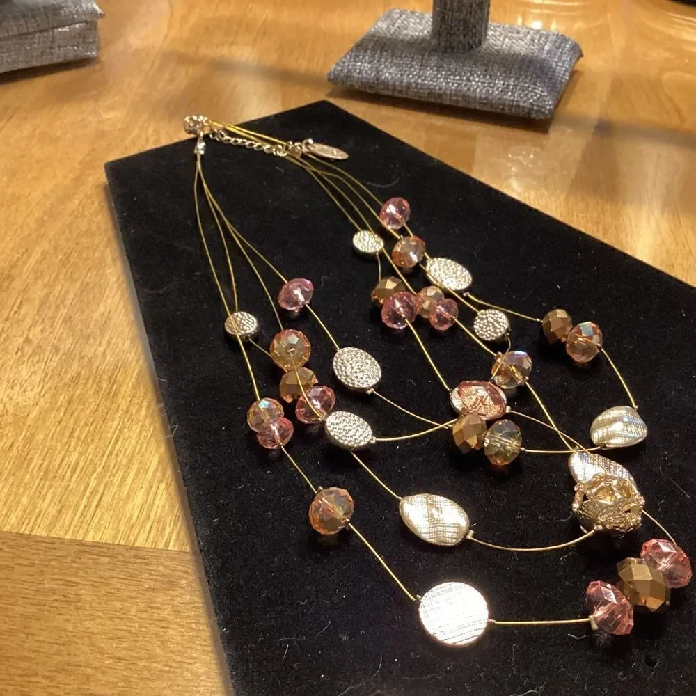 Julea Brand Beautiful Goldtone and Pink Multi Strand Necklace